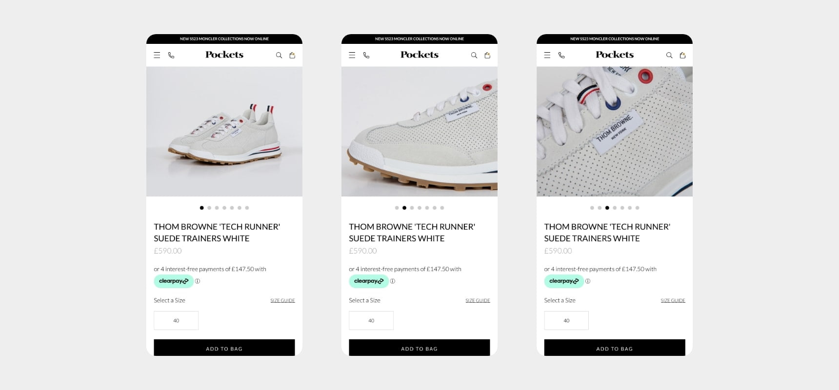 Pockets website mobile product page design