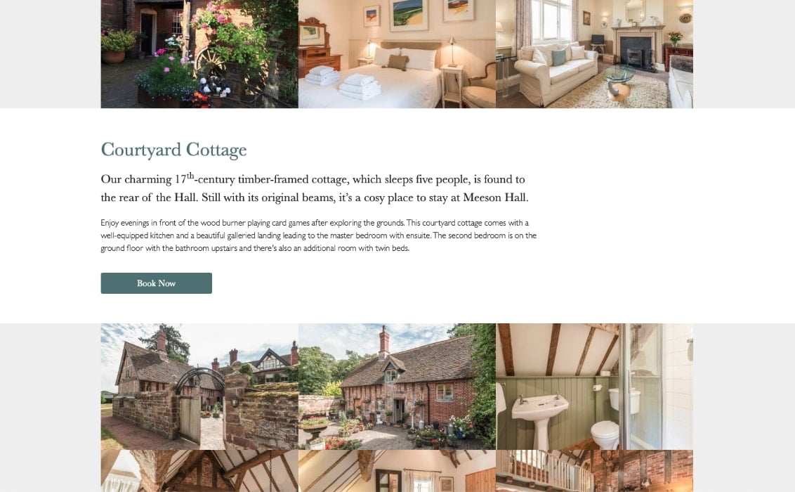 Meeson Hall website cottages list page