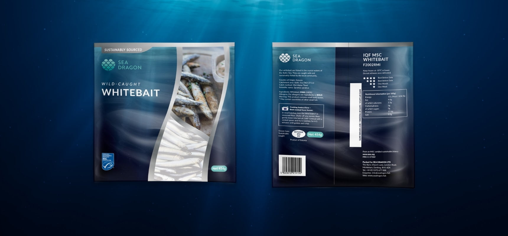 Sea Dragon whitebait packaging design