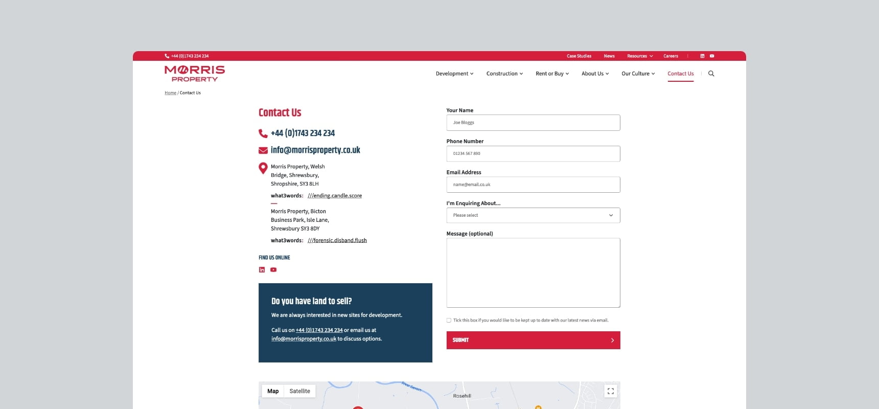 Contact us page designed for desktop