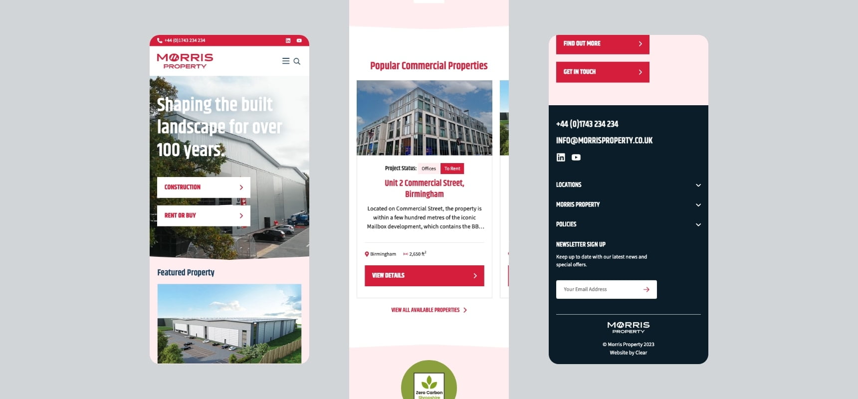 Morris Property home page mobile design